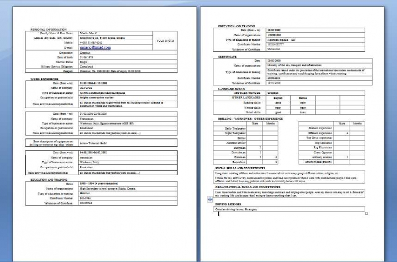 CURRICULUM VITAE ZA POMORCE